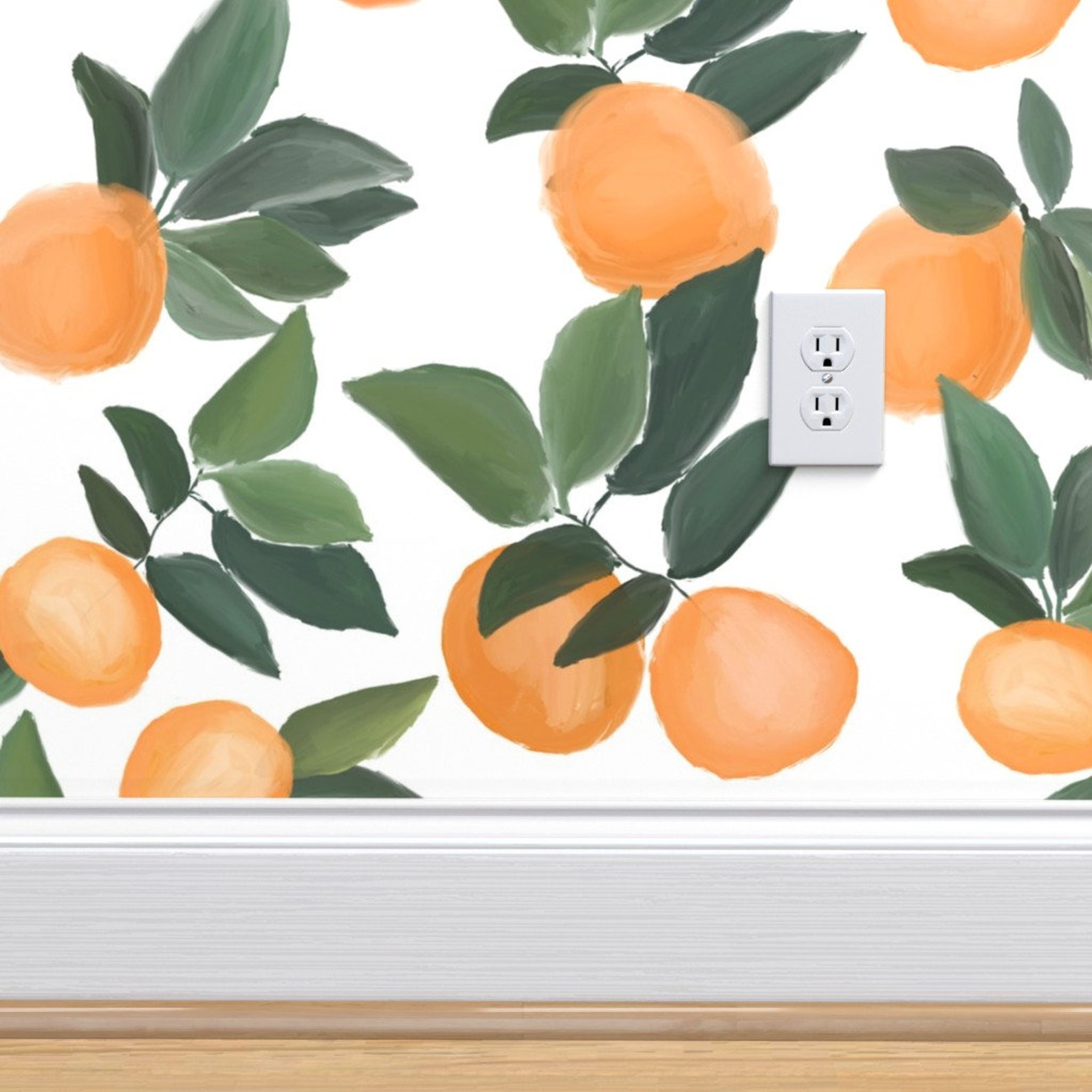 Orange Grove Wallpaper Oranges Scattered On White By | Etsy