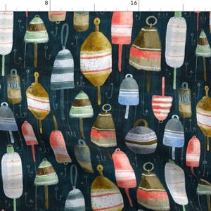 Nautical Lake House Illustration Fabric - Tidewater Navy By Bridgettstahlman - Nautical Cotton Fabric By The Yard With Spoonflower