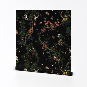 Exotic Monkey Removable Peel and Stick Wallpaper - Jungle Forest Chinoiserie Tropical - Wall Art Wall Decor - Monkey World  by fifikoussout