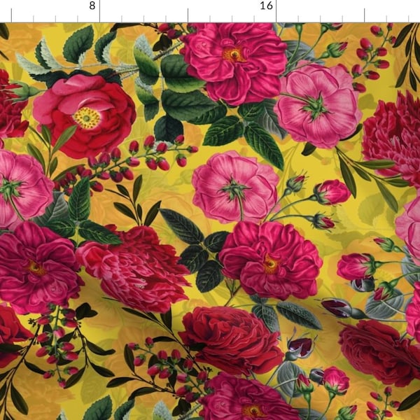 Moody Florals Fabric - Pierre-joseph Redout by utart - Botanical Historical Nostalgic Wildflowers Yellow Fabric by the Yard by Spoonflower