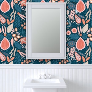 Floral Wallpaper Floral Jungle Dark Blue by Tasiania - Etsy