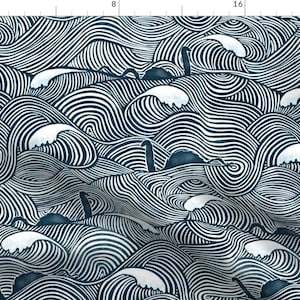 Loch Ness Monster Fabric - Inked Nessie Loch Ness Monster By Mint Tulips - Blue White Lake Folk Cotton Fabric By The Yard With Spoonflower