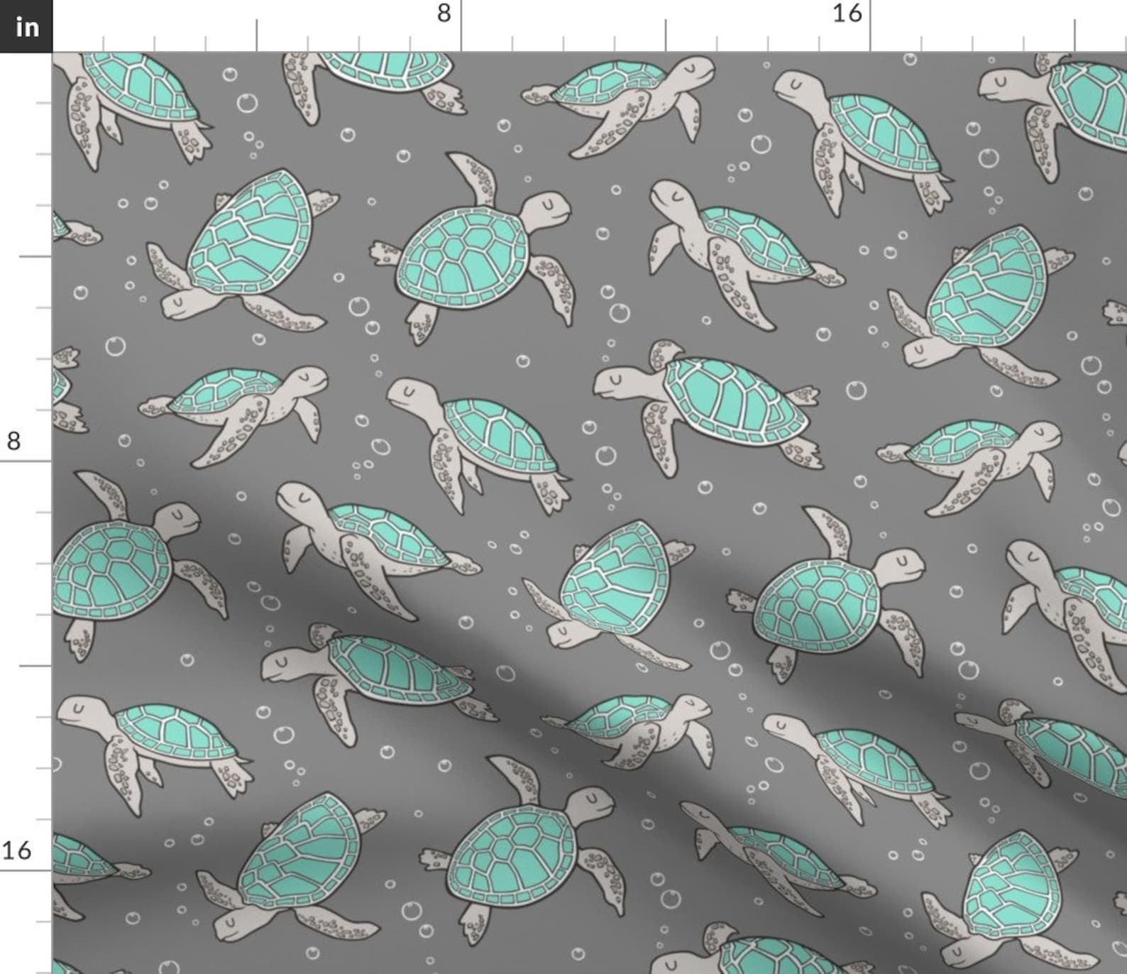 Sea Turtle Fabric Sea Turtles Mint Green Nautical Ocean Etsy