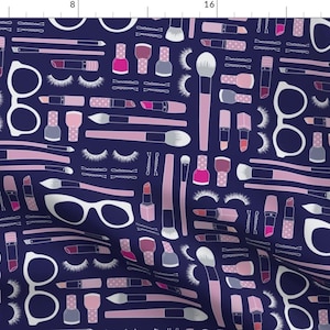 Navy Beauty Haul Fabric - Beauty Haul | Navy By Elizabethattwood - Navy Girls Makeup Cotton Fabric By The Yard With Spoonflower