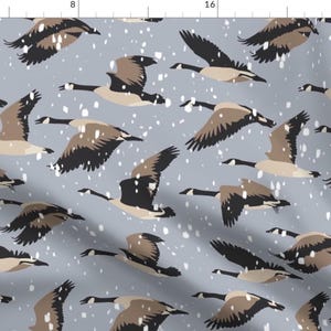 Canadian Wildlife Fabric - Fly Away Home By Kaileyhawthorn - Canada Geese Snow Winter Gray Brown Cotton Fabric By The Yard With Spoonflower