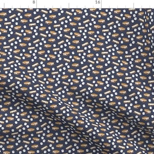 Smores Fabric - S&#39;Mores And Marshmallows By Littlearrowdesign - Summer Campfire Blue Brown Treats Cotton Fabric By The Yard With Spoonflower