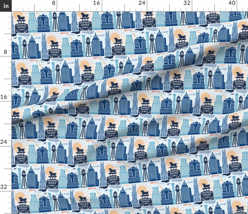Durham Fabric Durham Skyline by Katie Hayes Durham Blue Etsy