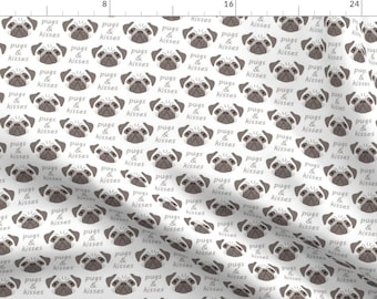 Pug Dogs Fabric - Pugs And Kisses Puppy Love Brown Dogs By Lilcubby - Pug Dog Breeds Brown Cotton Fabric By The Yard With Spoonflower