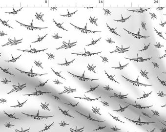 Airplane Fabric - Plane Sketches Small By Thinlinetextiles - Airplane Aeronautical Kid's Nursery Cotton Fabric By The Yard With Spoonflower