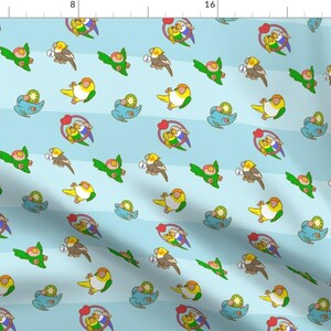 Cute Birds Fabric - Little Parrots - Blue By Laowti - Pet Birds Kawaii Animal Baby Blue Stripe Cotton Fabric By The Yard With Spoonflower
