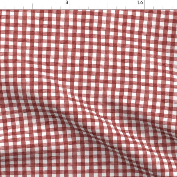 Watercolor Gingham Fabric - Brick Red by ambergibbsdesigns -  Ditsy Scale Maroon Oxblood Checked Checkers Fabric by the Yard by Spoonflower