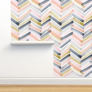 Chevron Wallpaper Blush Navy By Crystal Walen Modern Home Nursery Custom Printed Removable Self Adhesive Wallpaper Roll by Spoonflower image 4