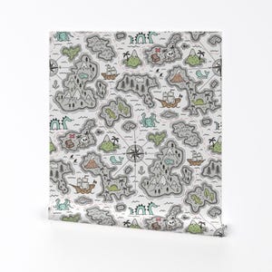 Map Wallpaper - Pirate Adventure Von Caja Design - Seekarte Individuell bedruckte, entfernbare, selbstklebende Tapetenrolle von Spoonflower