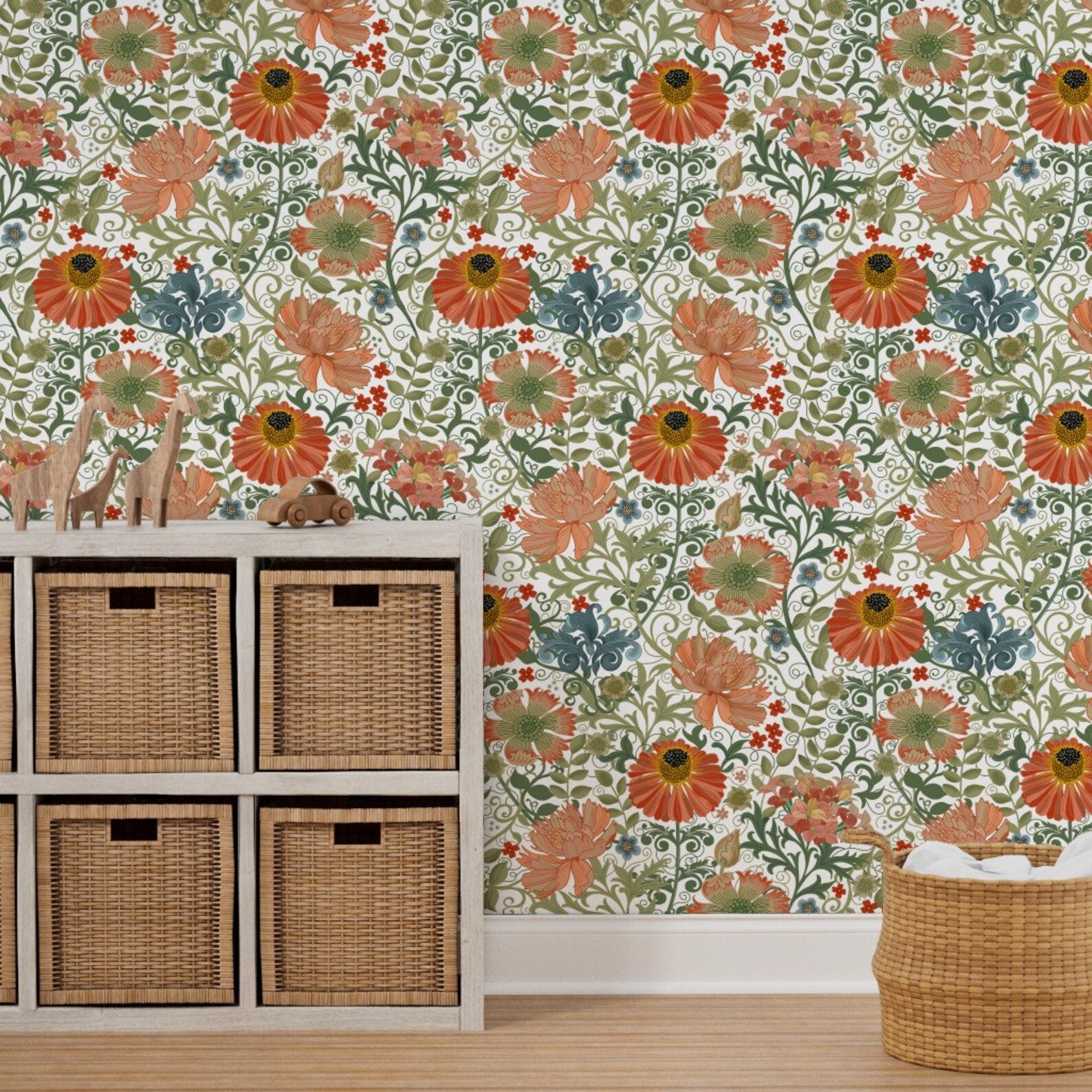 Victorian Style Floral Wallpaper Le Jardin Art Nouveau White Etsy