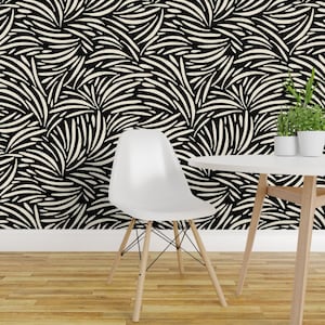African Inspired Peel and Stick Wallpaper - Bold Graphic Summer Modern - Removable Wall Decor Art - Black And Ivory Boho Safari by evamatise