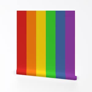 Carta da parati arcobaleno - Bandiera dell'orgoglio verticale di Modernfox - Rotolo di carta da parati autoadesiva rimovibile stampata personalizzata a strisce arcobaleno di Spoonflower