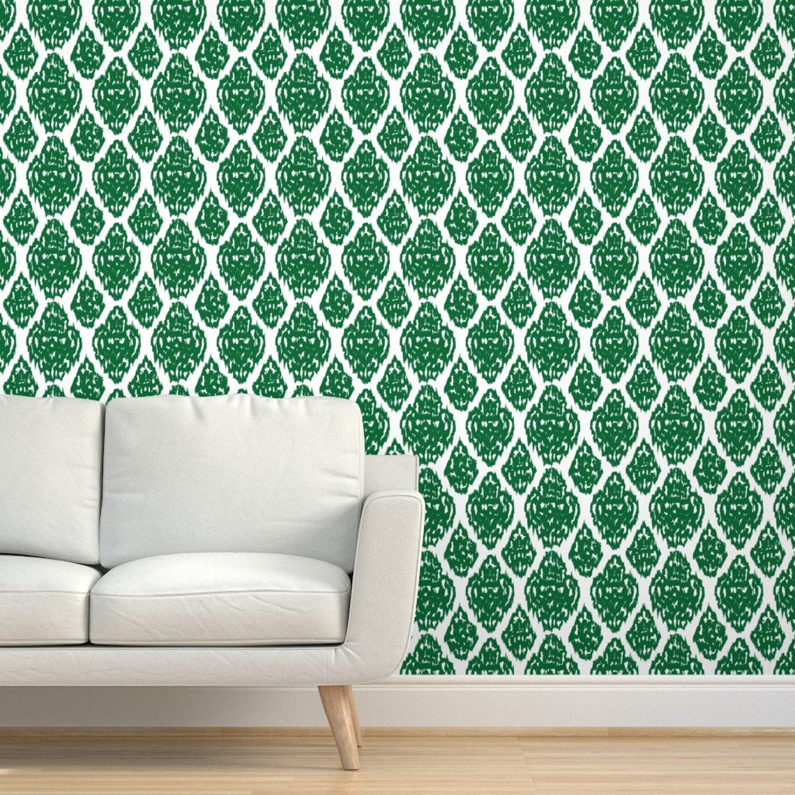 Ikat Wallpaper Ikat Kelly Green Medallion Print by Mlags | Etsy