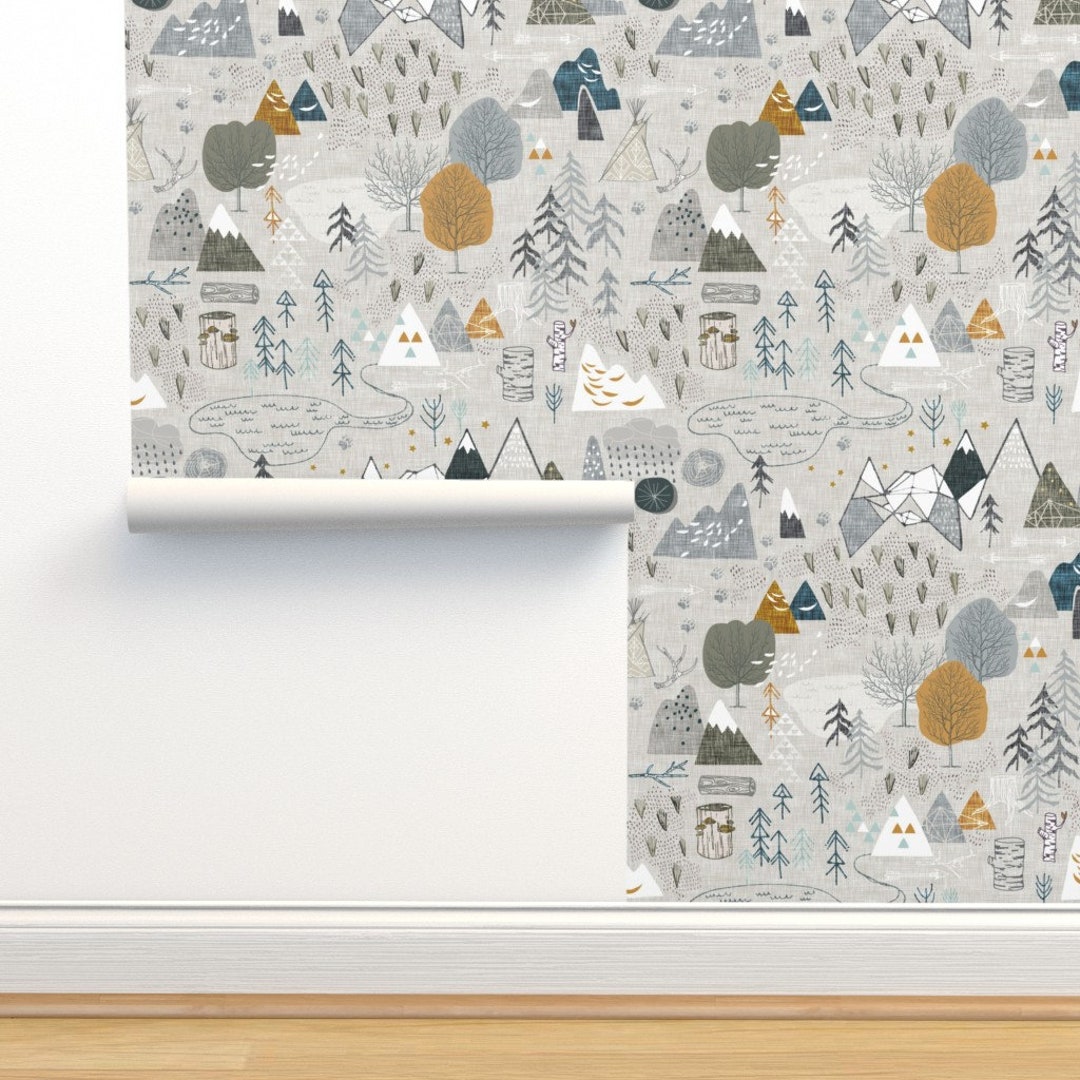 Outdoor Adventure Wallpaper Max's Map Grey by - Etsy Outdoor Adventure Wallpaper Max's Map Grey by - Etsy