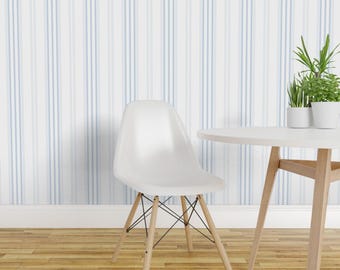 Blue Stripe Wallpaper - Lars Stripe In Pale Blueberry By Lilyoake - Custom Printed Removable Self Adhesive Wallpaper Roll by Spoonflower