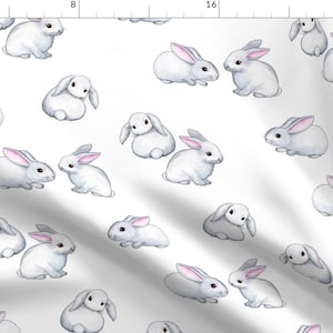 Bunny Fabric - Little White Rabbit Pink Ears By Micklyn -Nursery Childrens Easter Baby Spring Woodland Animals Bunny Fabric With Spoonflower