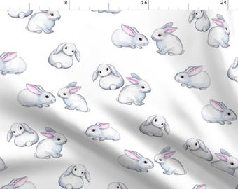 Bunny Fabric - Little White Rabbit Pink Ears By Micklyn -Nursery Childrens Easter Baby Spring Woodland Animals Bunny Fabric With Spoonflower