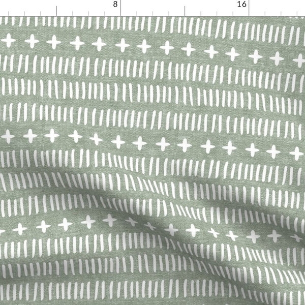 Sage Green Mudcloth Fabric - Modern Farmhouse Dash Sage By Littlearrowdesign - Neutral Woven Look Cotton Fabric By The Yard With Spoonflower