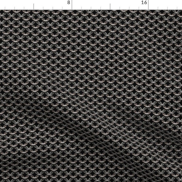 Chain Mail Fabric - Chainmaille - (1") Black Background By Jelliclestudio - Chain Mail Gray Black Cotton Fabric By The Yard With Spoonflower