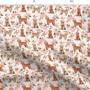 Golden Doodle Fabric - Golden Doodle Floral By Petfriendly - Peach Pink Brown Dog Breed Pets Cotton Fabric By The Yard With Spoonflower