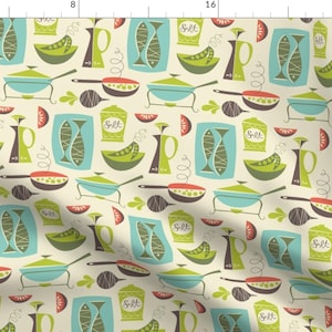 Cooking Saucepans Fabric - In The Kitchen Cream By Studiojenny - Illustrative Retro Vintage 50s Cotton Fabric By The Yard With Spoonflower