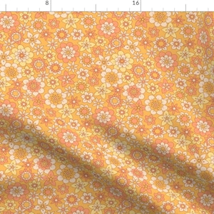 Vintage Floral Fabric - Retro Ditsy Floral by innamoreva - Orange Flower Vintage Yellow Floral Orange Fun Fabric by the Yard by Spoonflower