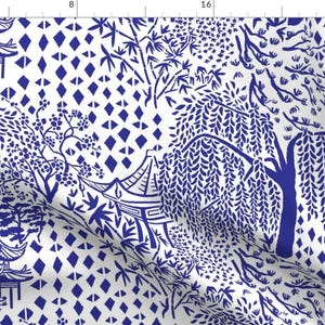 Chinoiserie Blue Garden Fabric - La Chinoise By Jillcookdesigns - Chinoiserie Vintage Trees Cotton Fabric By The Yard With Spoonflower