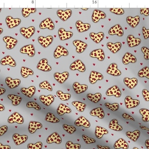 Heart-Shaped Pizza Fabric - Pizza Heart Valentines Day Love Pizza Fabric Grey By Andrea Lauren - Cotton Fabric By The Yard With Spoonflower