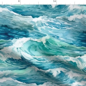 Watercolor Waves Fabric - Ocean Waves by cozycharmco - Ocean Scene Coast Sea Water Blue Swim Surf Beach Fabric by the Yard by Spoonflower