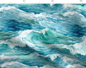 Watercolor Waves Fabric - Ocean Waves by cozycharmco - Ocean Scene Coast Sea Water Blue Swim Surf Beach Fabric by the Yard by Spoonflower