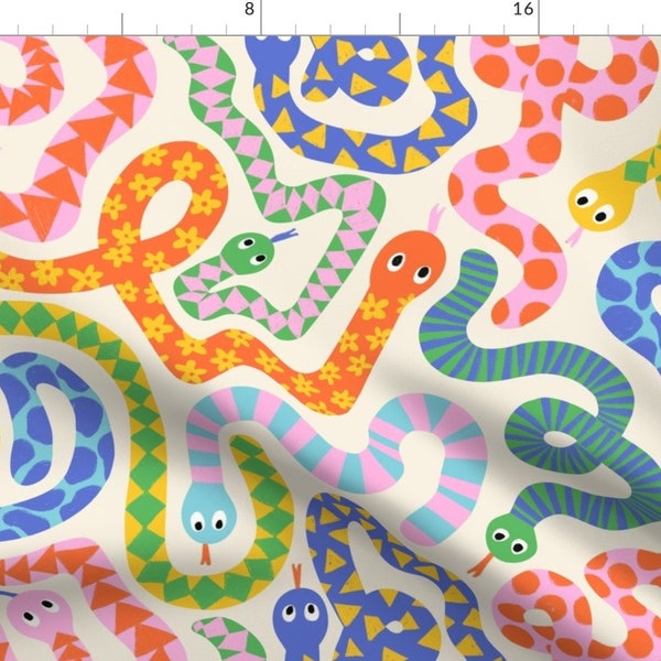 Colorful Fabric - Happy Snakes by sandra_hutter_designs - Animals Reptiles Kids Children Shapes Flowers  Fabric by the Yard by Spoonflower