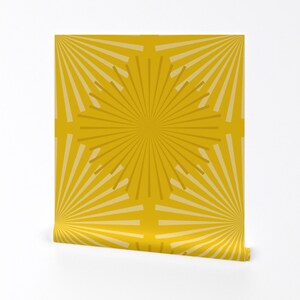 Sunburst Wallpaper - Modern Ocean Sunburst (Yellow) By Rbgcreations - Custom Printed Removable Self Adhesive Wallpaper Roll by Spoonflower