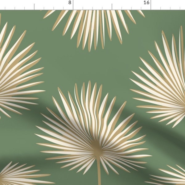 Cream Palm Fronds Fabric - Coastal Green by deborahrichmond - Coastal Fan Palm Beach Tropical Green Beige  Fabric by the Yard by Spoonflower