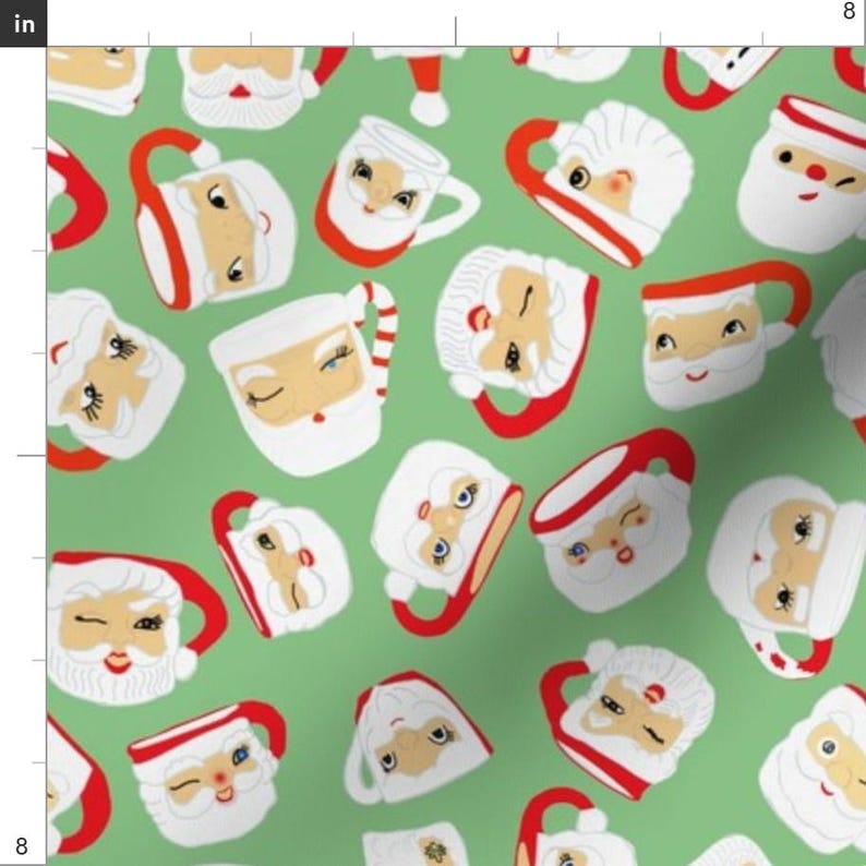 Santa Mug Fabric - Santa Mug Collection (Mint) By Heidikenney - Retro Vinatage Santa Christmas Cotton Fabric By The Yard With Spoonflower imagen 3