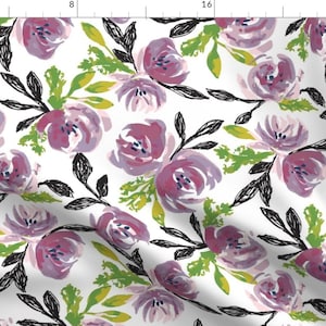 Purple Watercolor Floral Fabric - Fresh Floral By Clarekettering - Floral Purple Spring Cotton Fabric By The Yard With Spoonflower