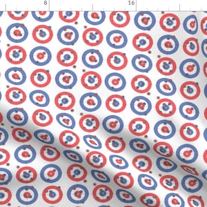 Curling Sport Fabric - Curling On White By Landpenguin - Red and Blue Athletic Curling Sport Cotton Fabric By The Yard With Spoonflower