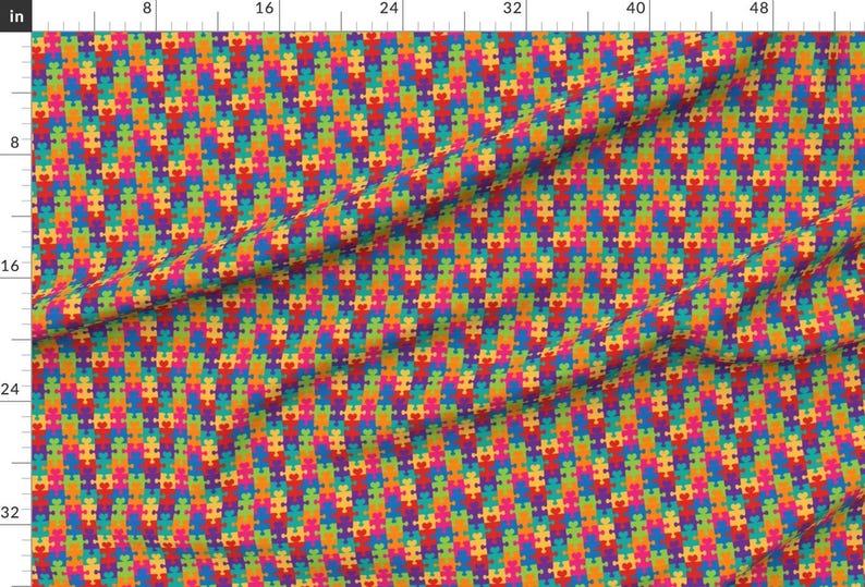 Autism Fabric - Puzzle Hearts By Designedbygeeks - Autism Rainbow Puzzle Cause Charity Cotton Fabric By The Yard With Spoonflower image 2