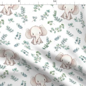Baby Elephant Fabric - Neutral Elephant By Ktscarlett - Watercolor Botanical Cute Baby Nursery Cotton Fabric By The Yard With Spoonflower
