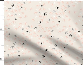 Swallow Fabric - Swallows On Ivory By Heleenvanbuul - Swallow Cotton Fabric By The Yard With Spoonflower