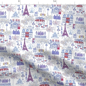 A Day in Paris Fabric - Parisian Stroll In Patriotique By Graceful - Abstract Paris Travel Cotton Fabric By The Yard With Spoonflower