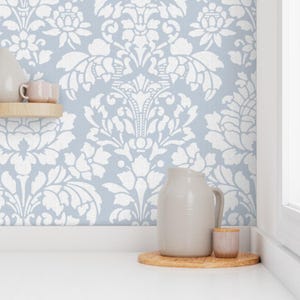 Damask Wallpaper - Balmoral Damask Large White Versailles Fog By Peacoquettedesigns - Custom Printed Adhesive Wallpaper Roll by Spoonflower image 7
