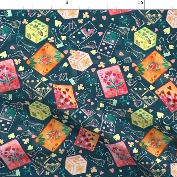 Floral Playing Card Fabric - Bright Game Night By Looly Art - Flowers Chess Tabletop Gaming Cotton Fabric By The Yard With Spoonflower