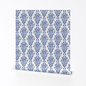 Watercolor Ikat Wallpaper - Blue Boho Abstract By Misschiffdesigns - Custom Printed Removable Self Adhesive Wallpaper Roll by Spoonflower