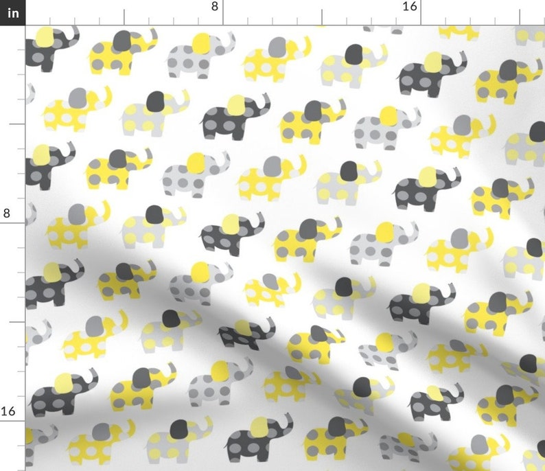 Yellow Gray Elephants Fabric Ellie's Elephant Friends Etsy