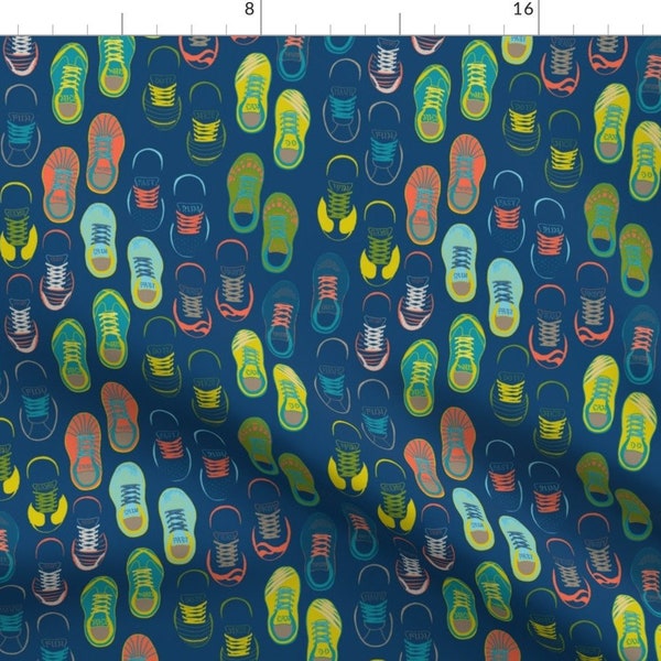 Fitness Blue Tennis Shoes Fabric - Fitness Shoes Are My Favourite By Jjdesignwithlove - Fitness Cotton Fabric By The Yard With Spoonflower