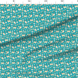 Blue Green Coffee Pug Dog Fabric Pugs Coffee Latte Turquoise Coffee Pugs By Petfriendly Cotton Fabric By The Yard With Spoonflower image 3